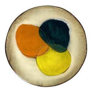 Signed Art Pottery Plate Abstract Modernist Circles Yellow Orange Hand Built